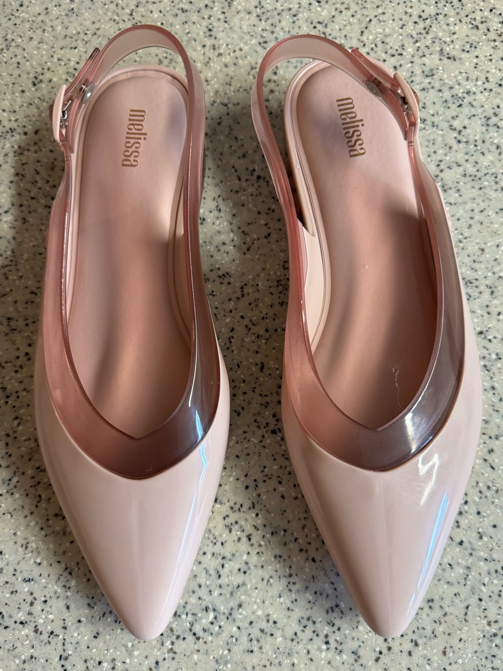 Melissa Pink Cleo Vegan Pointed Slingback Pump with Translucent Strap.Size 8